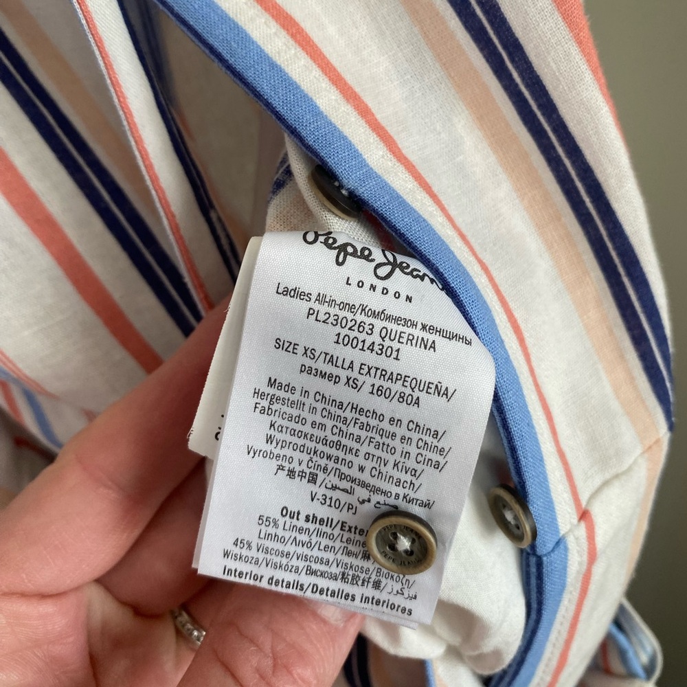 Pepe Jeans Querina Linen Blend Striped Wide Leg Jumpsuit XS Boho Coastal Summer - Picture 8 of 13